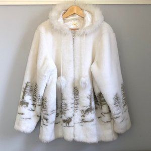 vintage Arctic scene faux fur coat